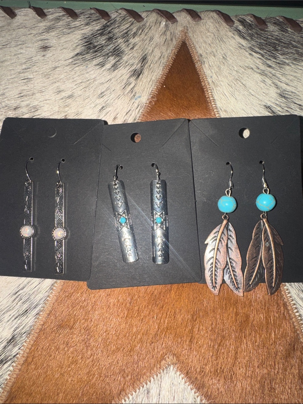 Handcrafted Turquoise & Copper Feather Drop Earrings - Women Jewelry